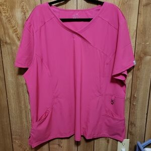 Cherokee Infinity Scrub Top Knit Panel Size 3XL Pink Key Hook Pockets Comfort